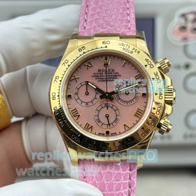 Swiss Replica Rolex Beach Daytona Yellow Gold Case Pink MOP Dial Watch 40mm 